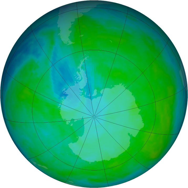 Antarctic ozone map for 08 January 1993